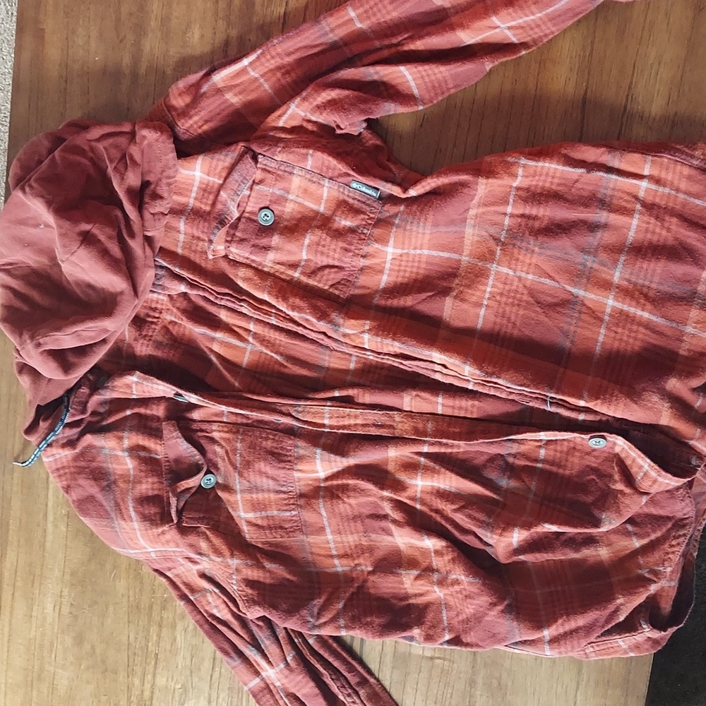 Columbia Hooded Plaid Flannel Red